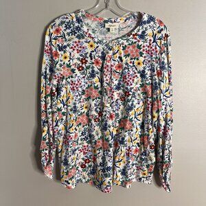 Style & Co Size XXL Floral Henley Roll Tab Long Sleeve T-Shirt